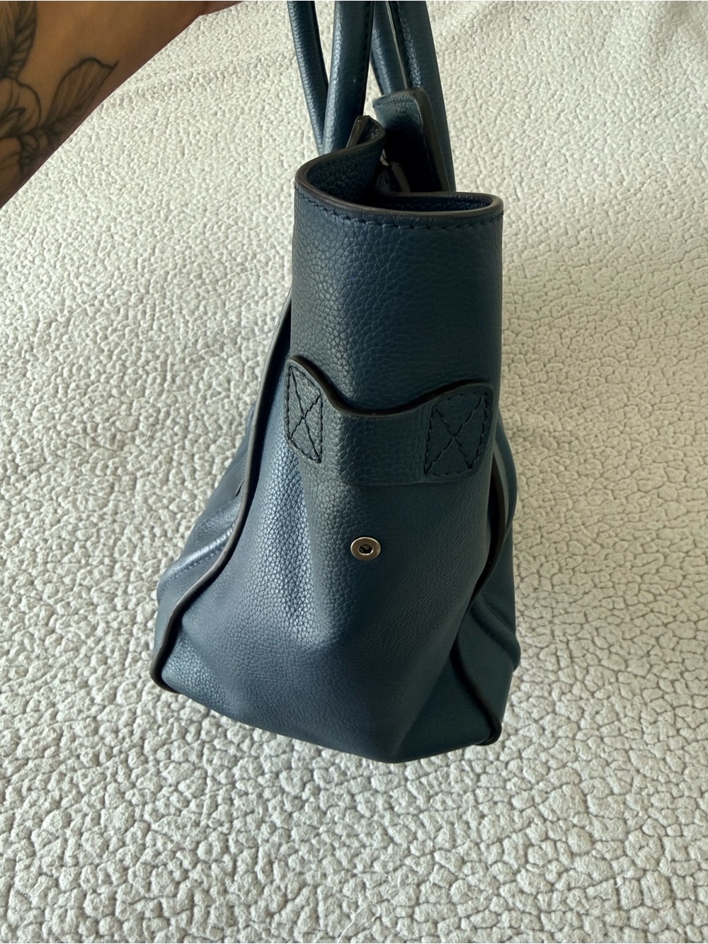 Celine Luggage Tote Blue Pebbled Leather Top Handle Bag - Picture 6 of 15